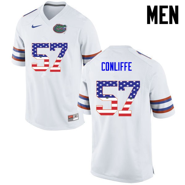 Florida Gators Men #57 Elijah Conliffe College Football USA Flag Fashion White